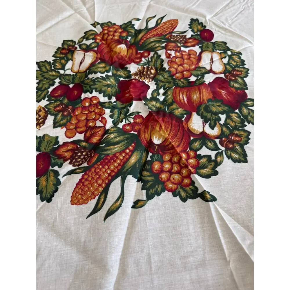 Thanksgiving Fall Tablecloth Round Autumn Harvest Pumpkin Cotton Blend 70 Inch
